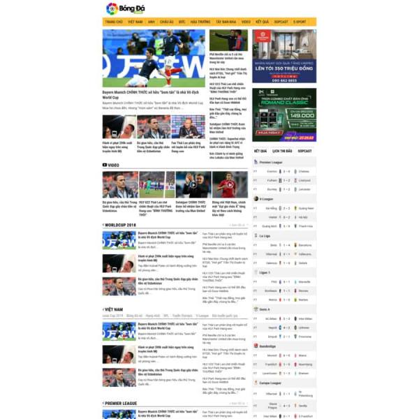 Theme WordPress tin tức bóng đá