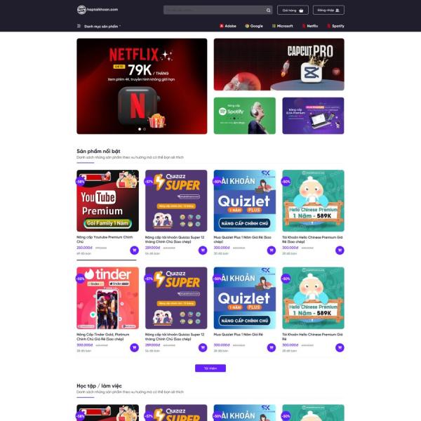 Theme WordPress shop bán tài khoản MMO