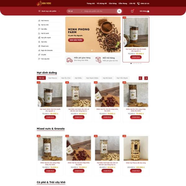 Theme WordPress bán rau củ, hạt, trái cây sấy khô và thực phẩm sạch